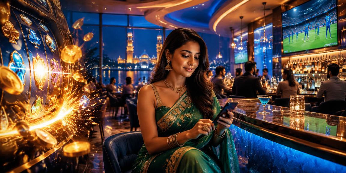 Indian woman using mobile betting app during cricket match